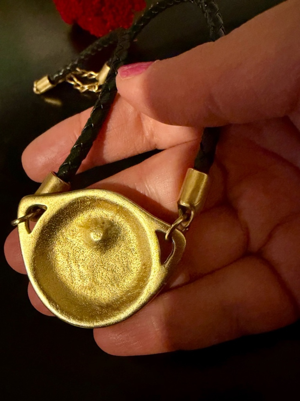 Vintage Gold-Tone  Ancient Coin Medallion Leather Cord Necklace - Black - Picture 8 of 11